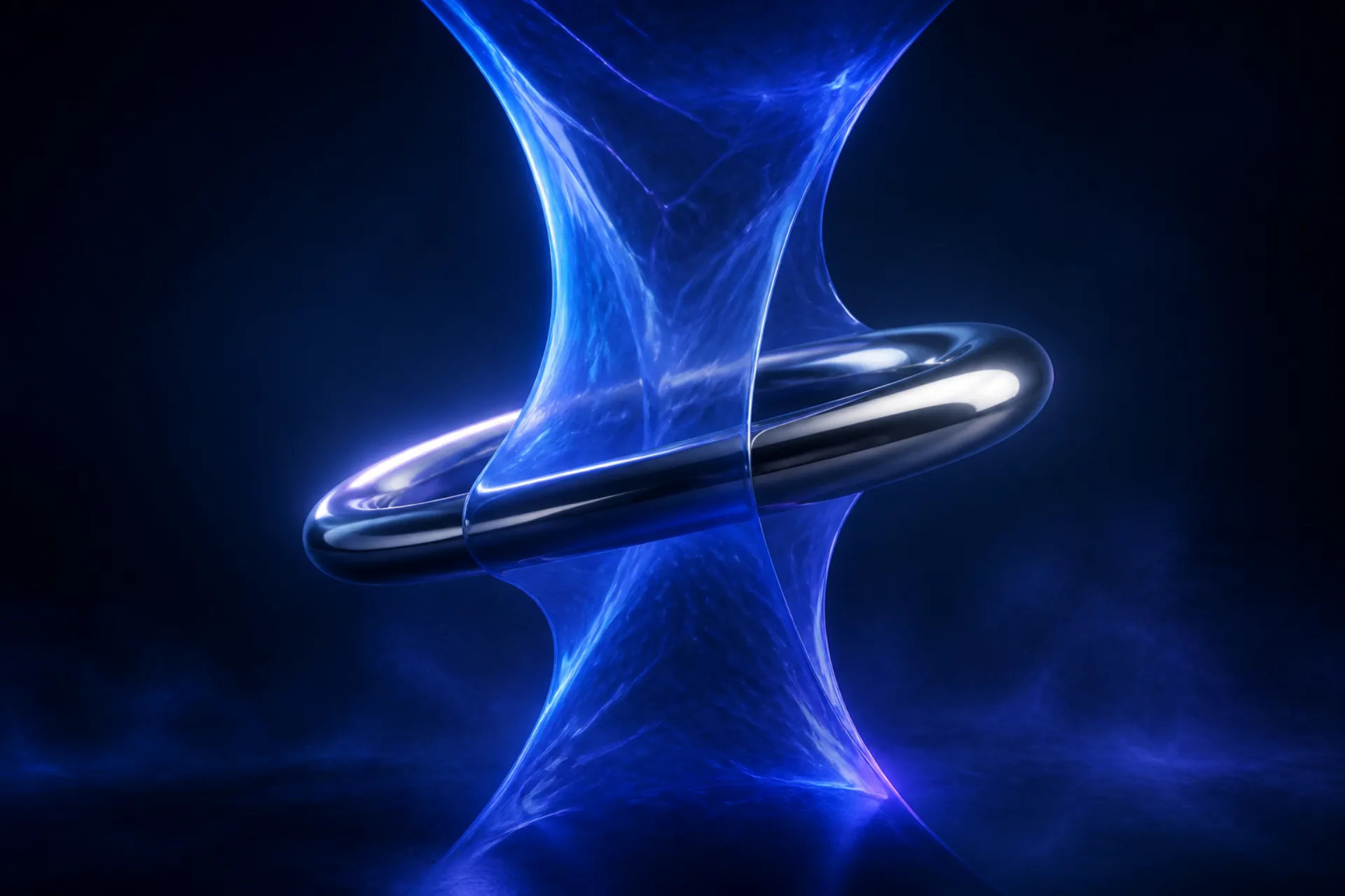 Chrome ring passing through a luminous blue surface